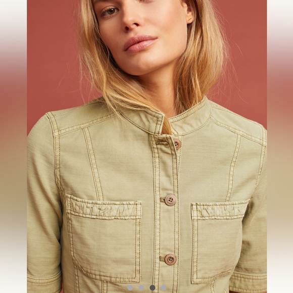 ANTHROPOLOGIE Moss Green Short Sleeve Jacket - Picture 4 of 14